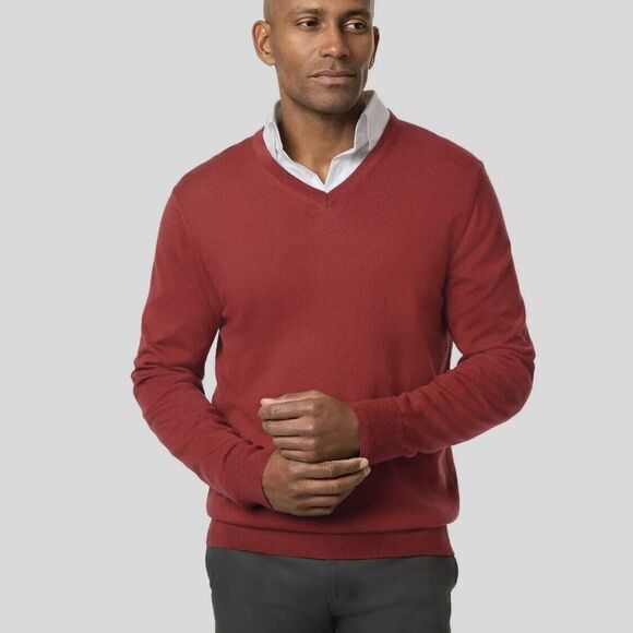 Hart Schaffner Marx Extra Fine Merino Wool Biella Yarn V Neck Sweater Size S Red - Picture 1 of 10